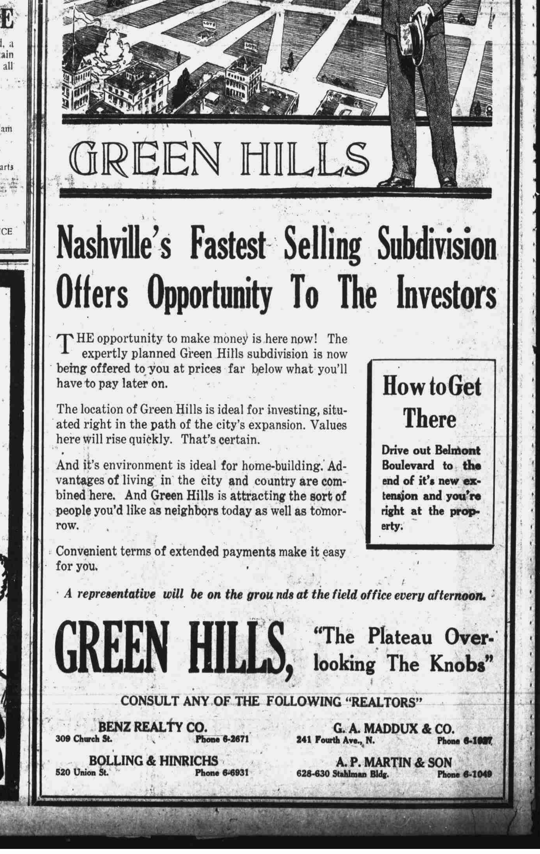 Green Hills ad promising the sort of people you'd like as neighbors today as well as tomorrow