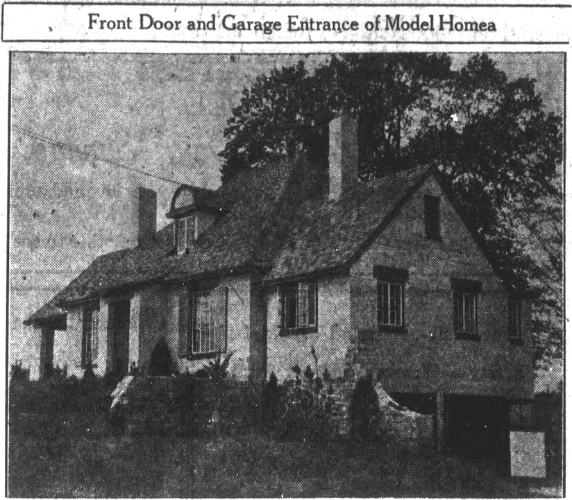 The finished Model Home, oblique view showing the sloped lot